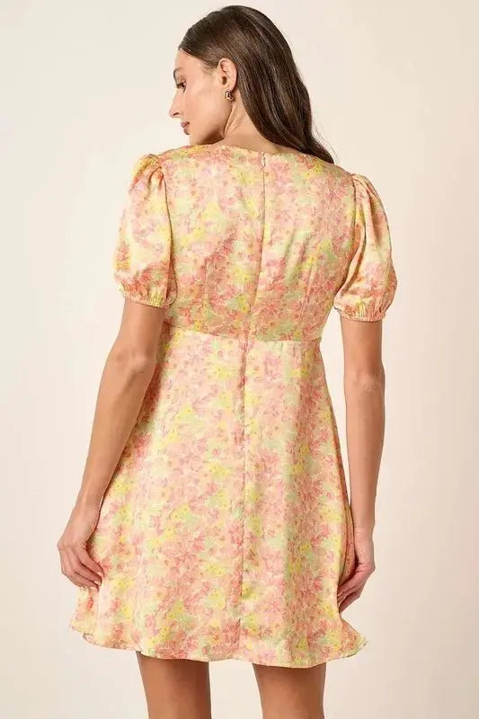 Mittoshop Printed V-Neck Puff Sleeve Mini Dress for Women - Love Salve